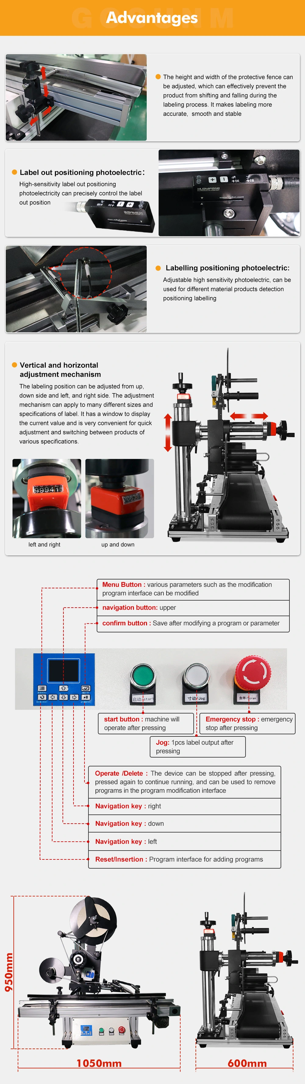 Gosunm L 1100*W 700*H 1000 mm 70kgs Automatic Labeling Machine